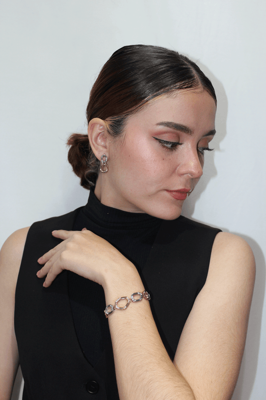 Set arete y brazalete bicolor
