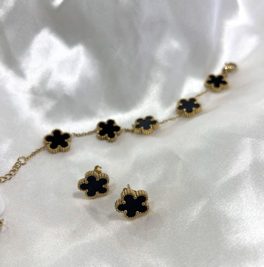 Set pulsera y arete flor negra